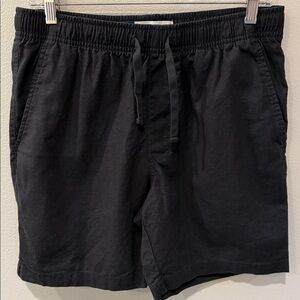Men’s Black Elastic-Waist Linen Blend Jogger Shorts